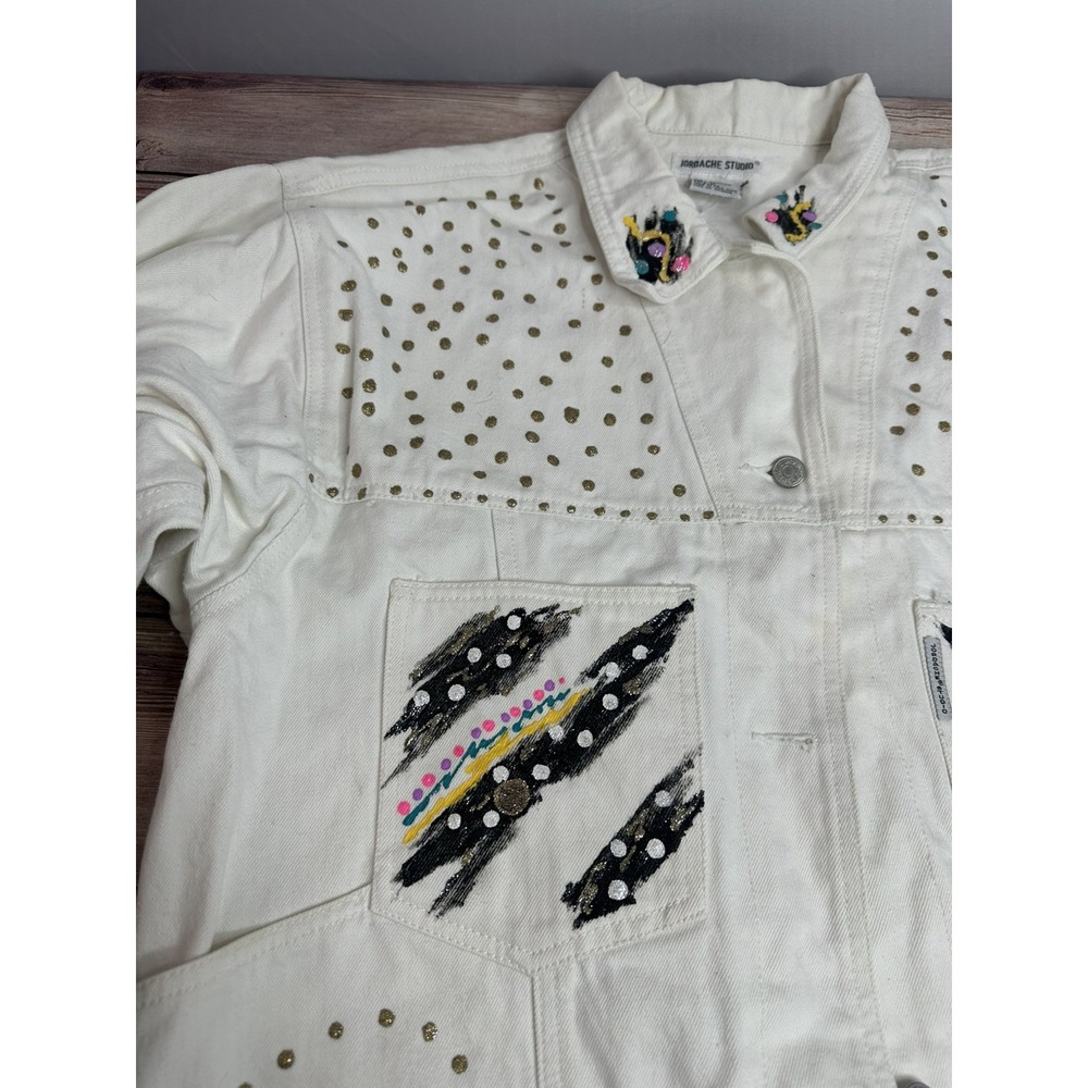 Vintage Jordache Studio 80s Painted White Denim Jacket‎ Size L - Picture 4 of 13